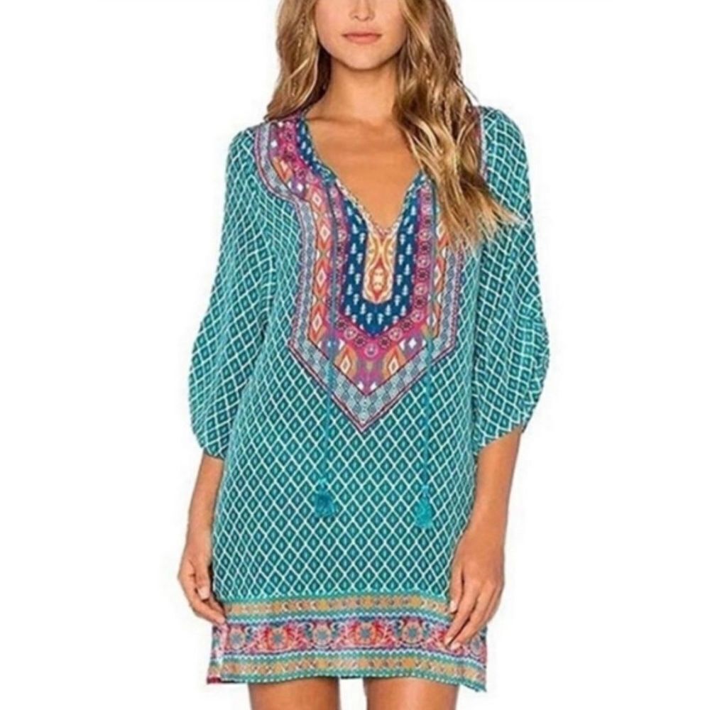 Urban Coco Women's Bohemian Ethnic Shift Tunic Dress Top. Size XXL
